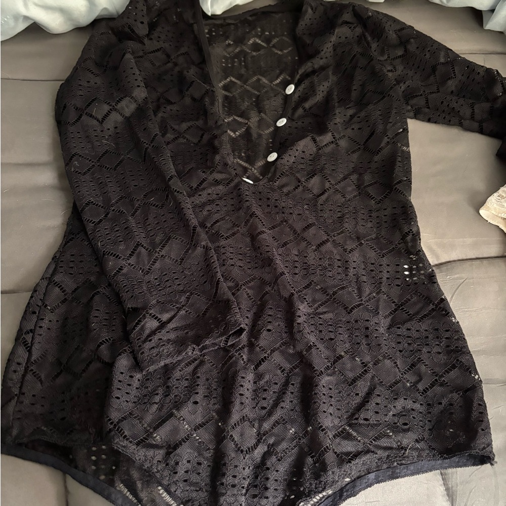 Black Lace Button-Up Top
